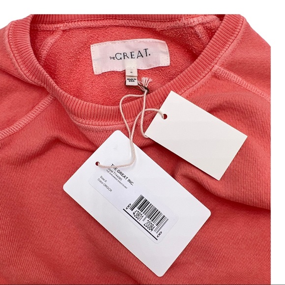 THE GREAT. The Shrunken Sweatshirt in Orange Cream Boho Vintage Vibe - Picture 7 of 13